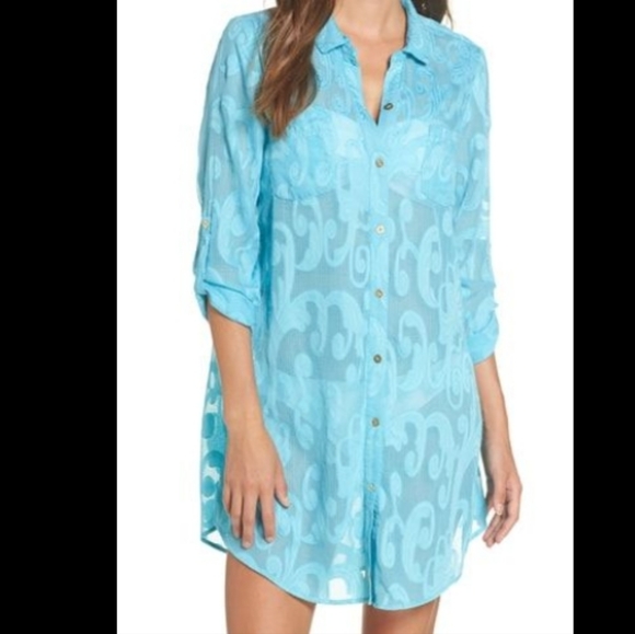 NWT Lilly Pulitzer Top Cover Up Natalie Blue Button Front